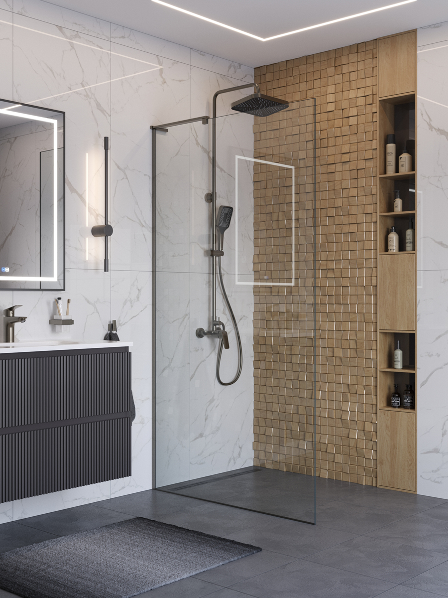 купить Душевая перегородка BelBagno UNO-L-1-TB-100-C-GM профиль оружейная сталь, стекло прозрачное 