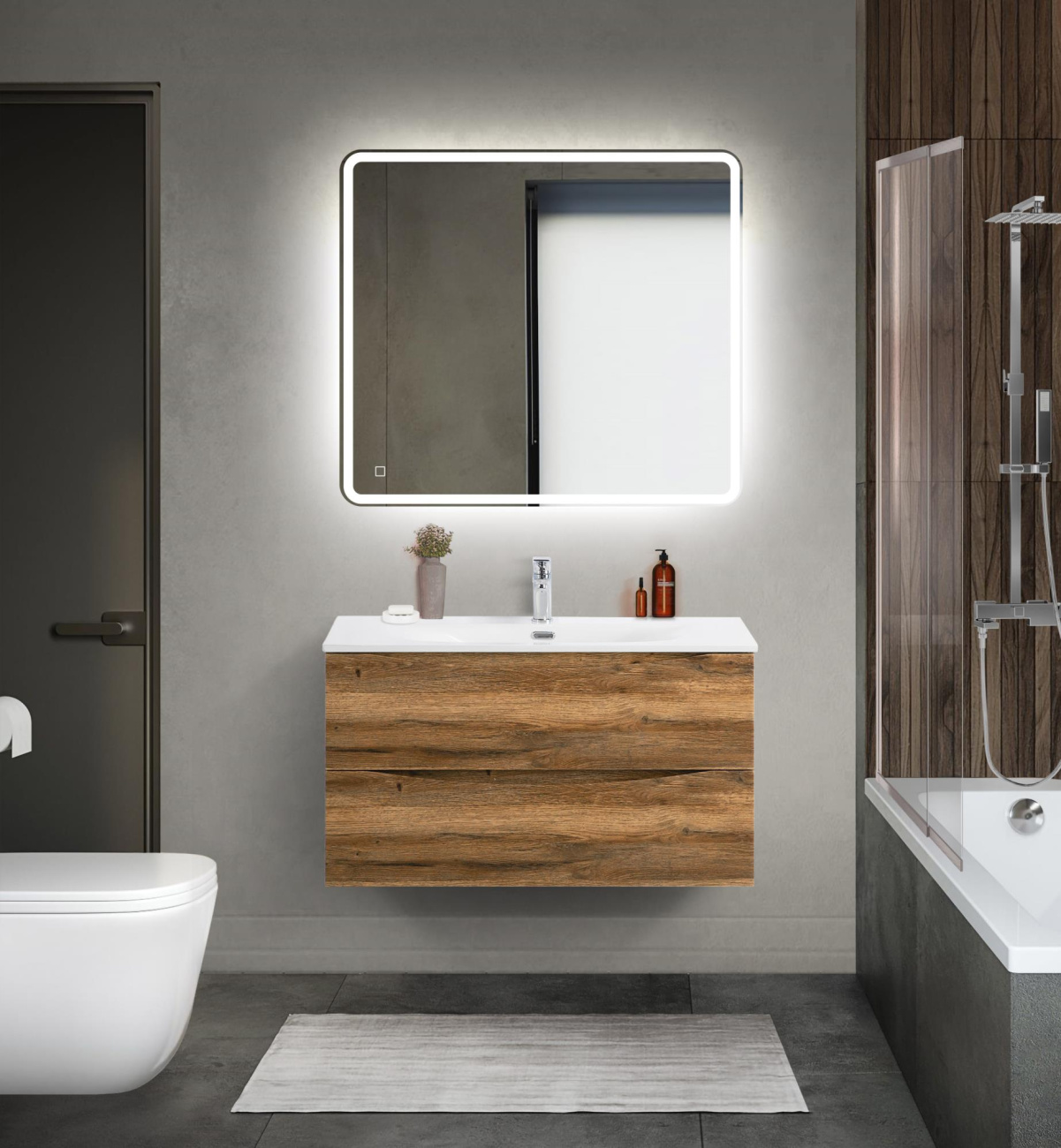 Тумба с раковиной подвесная BelBagno MARINO-CER-MINI-900-2C-SO-RR-P Rovere Rustico, раковина белая BB-8099-3-90