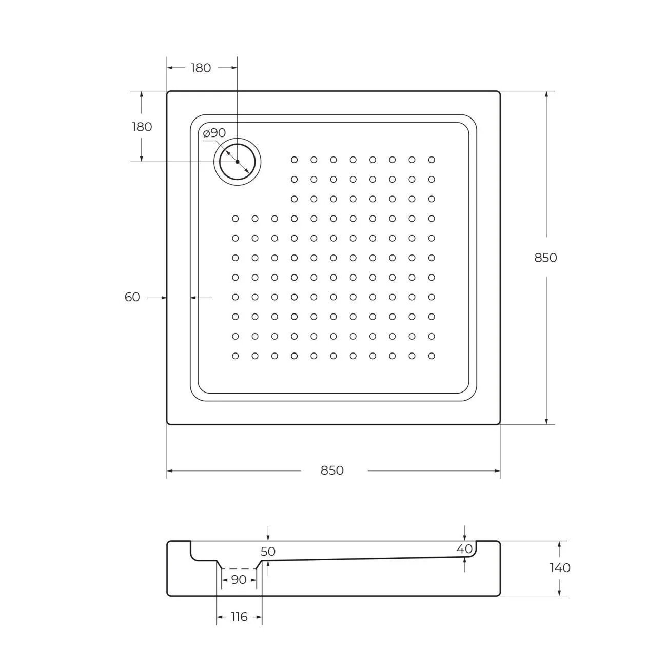 Акриловый поддон 85х85 Cezares TRAY-A-A-85-15-W с сифоном