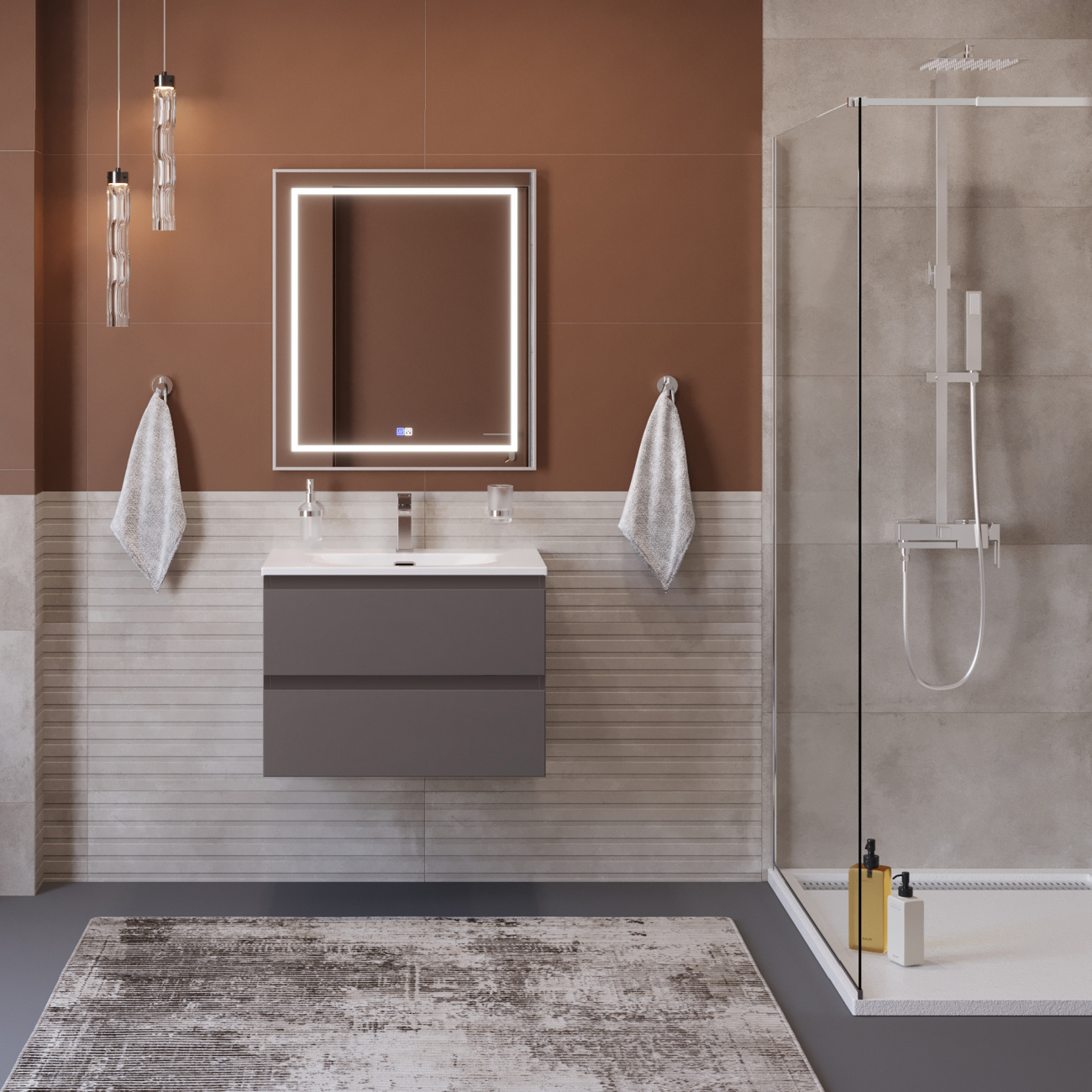 Тумба с раковиной подвесная BelBagno KRAFT-600-2C-SO-GSO Темно-Серый матовый, раковина белая BB-8099-60