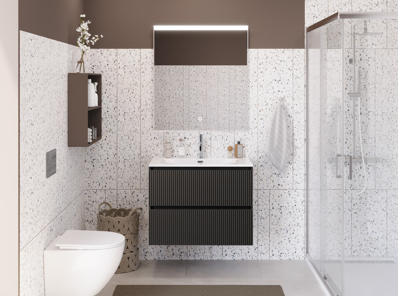 Тумба с раковиной подвесная BelBagno UNO-MINI-800-2C-SO-GSO Темно-Серый матовый, раковина белая BB-8099-3-80