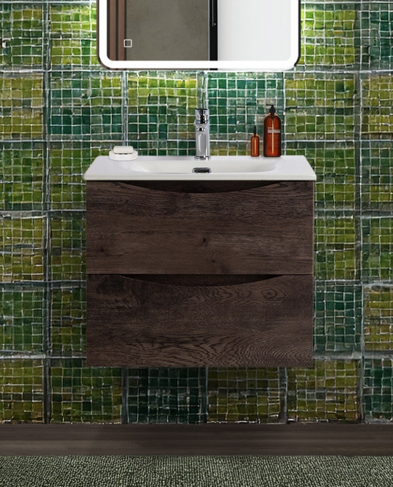 купить Тумба с раковиной подвесная BelBagno MARINO-CER-N-600-2C-SO-RNG-P Rovere Nature Grigio, раковина белая BB-8099-60 