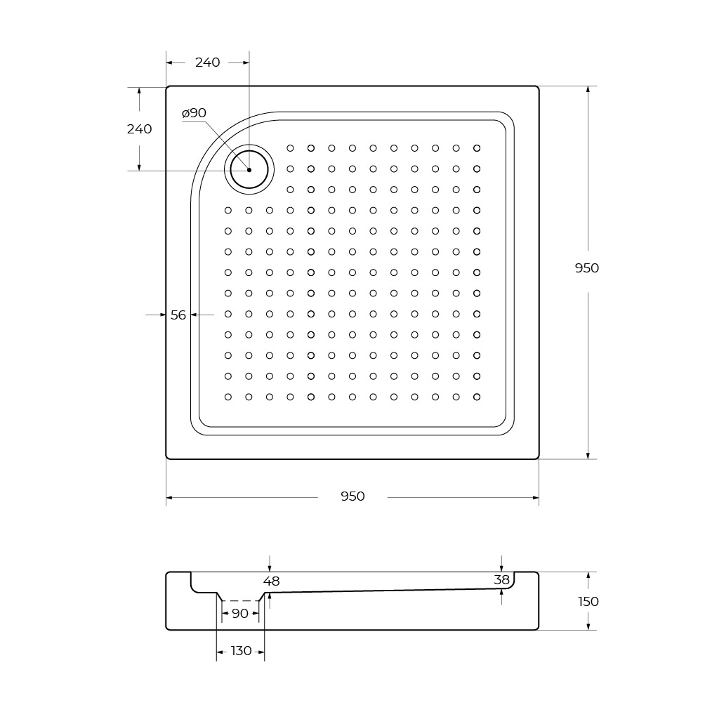Акриловый поддон 95х95 BelBagno TRAY-BB-A-95-15-W с сифоном
