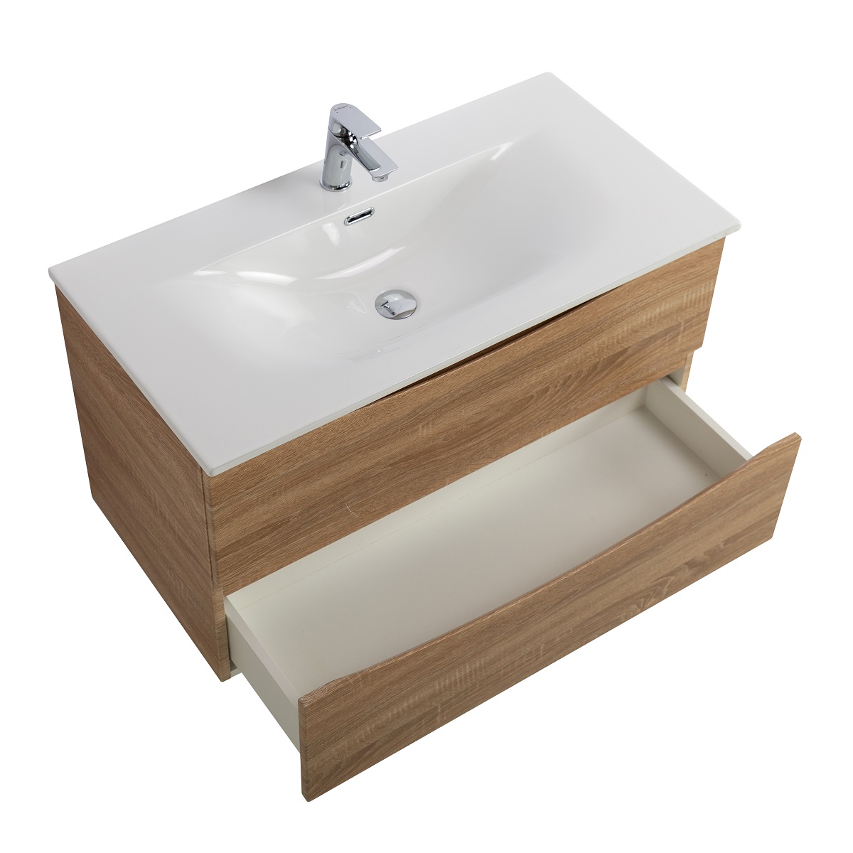 Тумба с раковиной подвесная BelBagno MARINO-CER-N-900-2C-SO-WO-P Rovere Bianco, раковина белая BB-8099-90