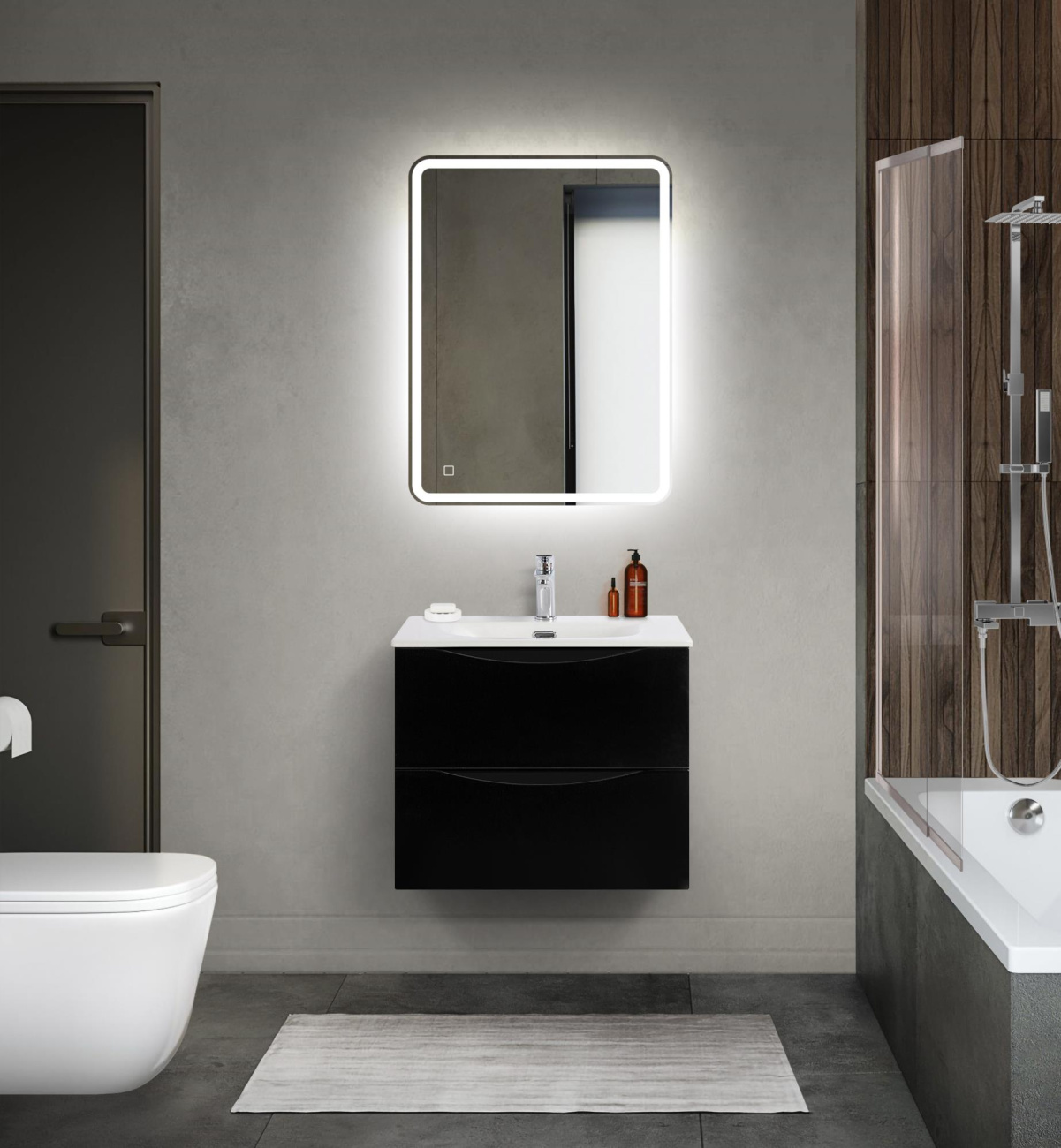Тумба с раковиной подвесная BelBagno MARINO-CER-MINI-600-2C-SO-NL-P Nero Lucido, раковина белая BB-8099-3-60