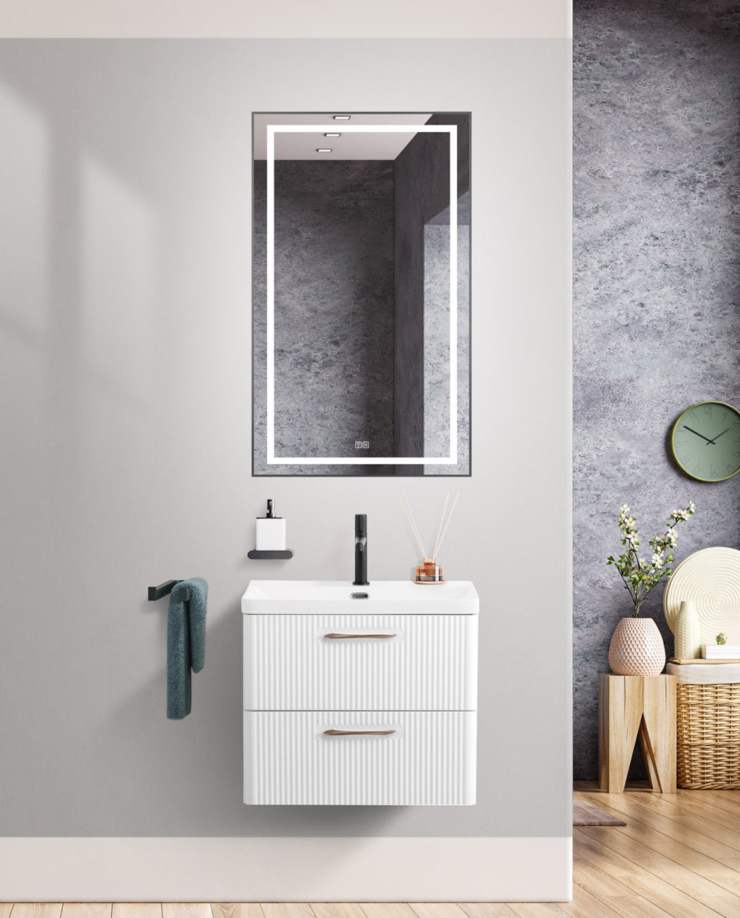 Подвесная тумба с раковиной Belbagno DUE 50 см Белый металлик DUE-500-2C-SO-BM-P + BB-8076-3-50