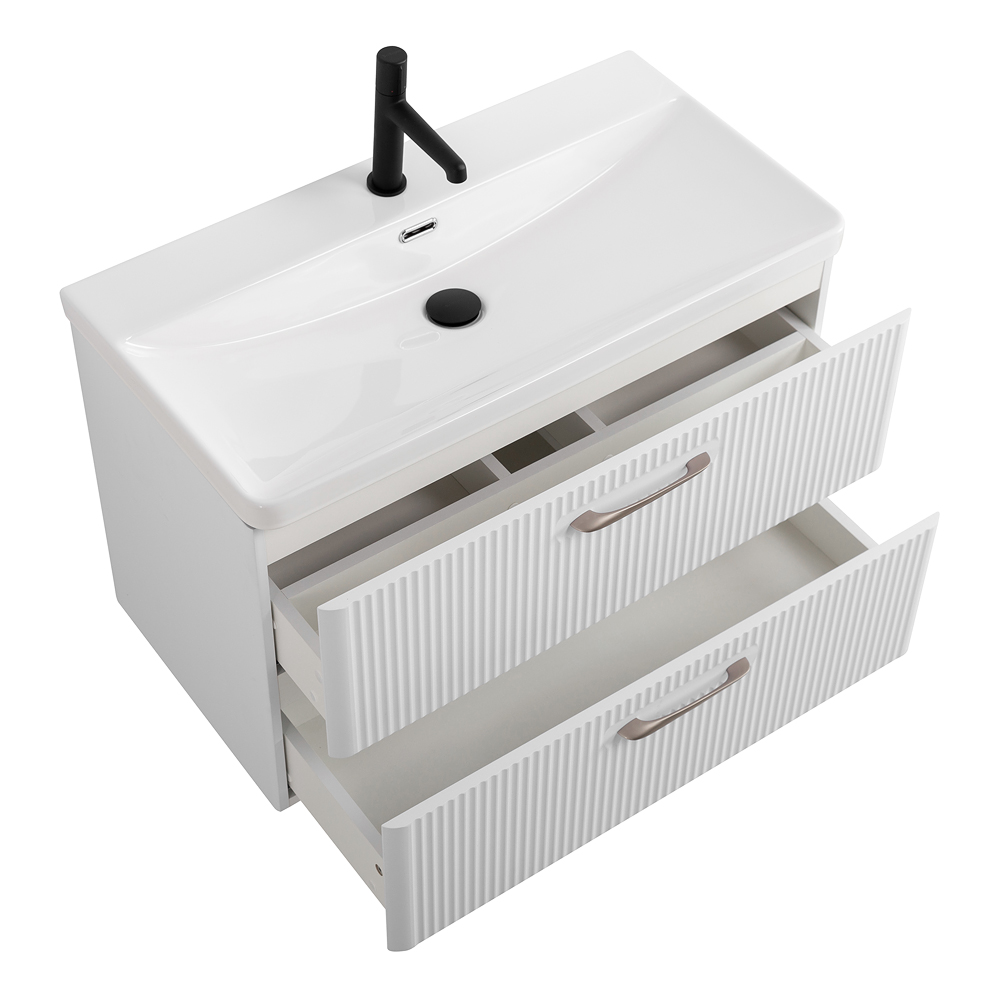 Подвесная тумба с раковиной Belbagno DUE, 80 см Белый металлик DUE-800-2C-SO-BM-P + BB-8076-3-80