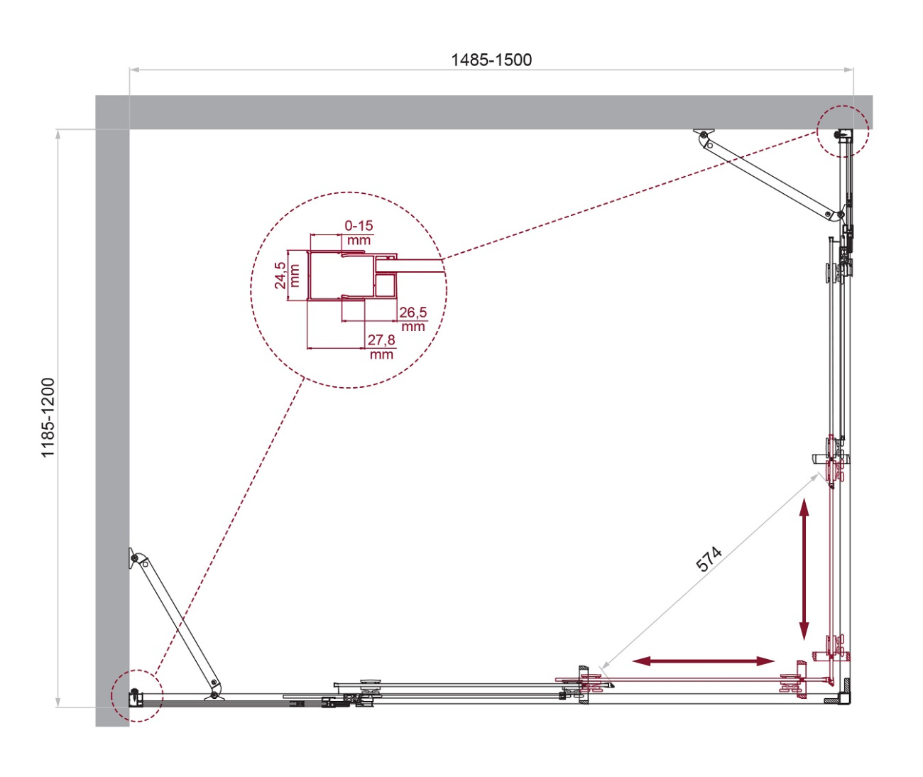 Душевой уголок LUCE-AH-22-150/120-C-Cr