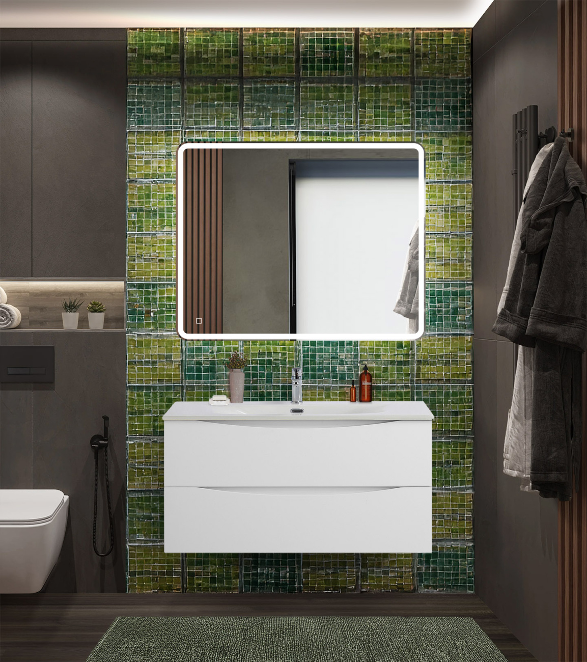 Тумба с раковиной подвесная BelBagno MARINO-CER-N-1000-2C-SO-BO-P Bianco Opaco, раковина белая BB-8099-100