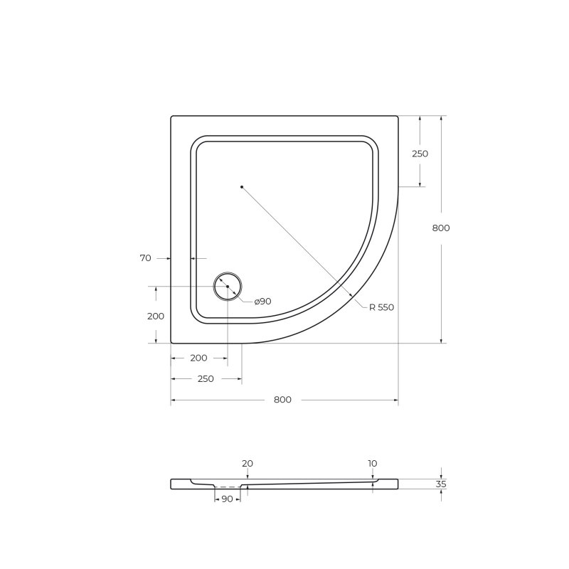 Поддон из SMC (стекловолокно) 80х80 Cezares TRAY-M-R-80-550-35-W без сифона