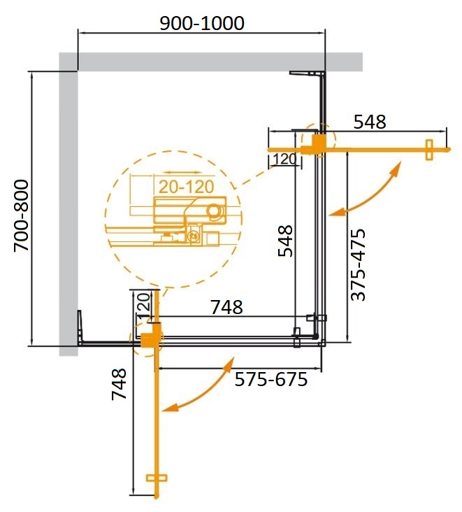 Душевой уголок Cezares SLIDER-AH-2-70/80-90/100-C-NERO