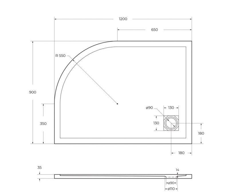 Поддон из искусственного мрамора левосторонний Belbagno TRAY-MR-UNO-RH-120/90-550-35-W-L-CR