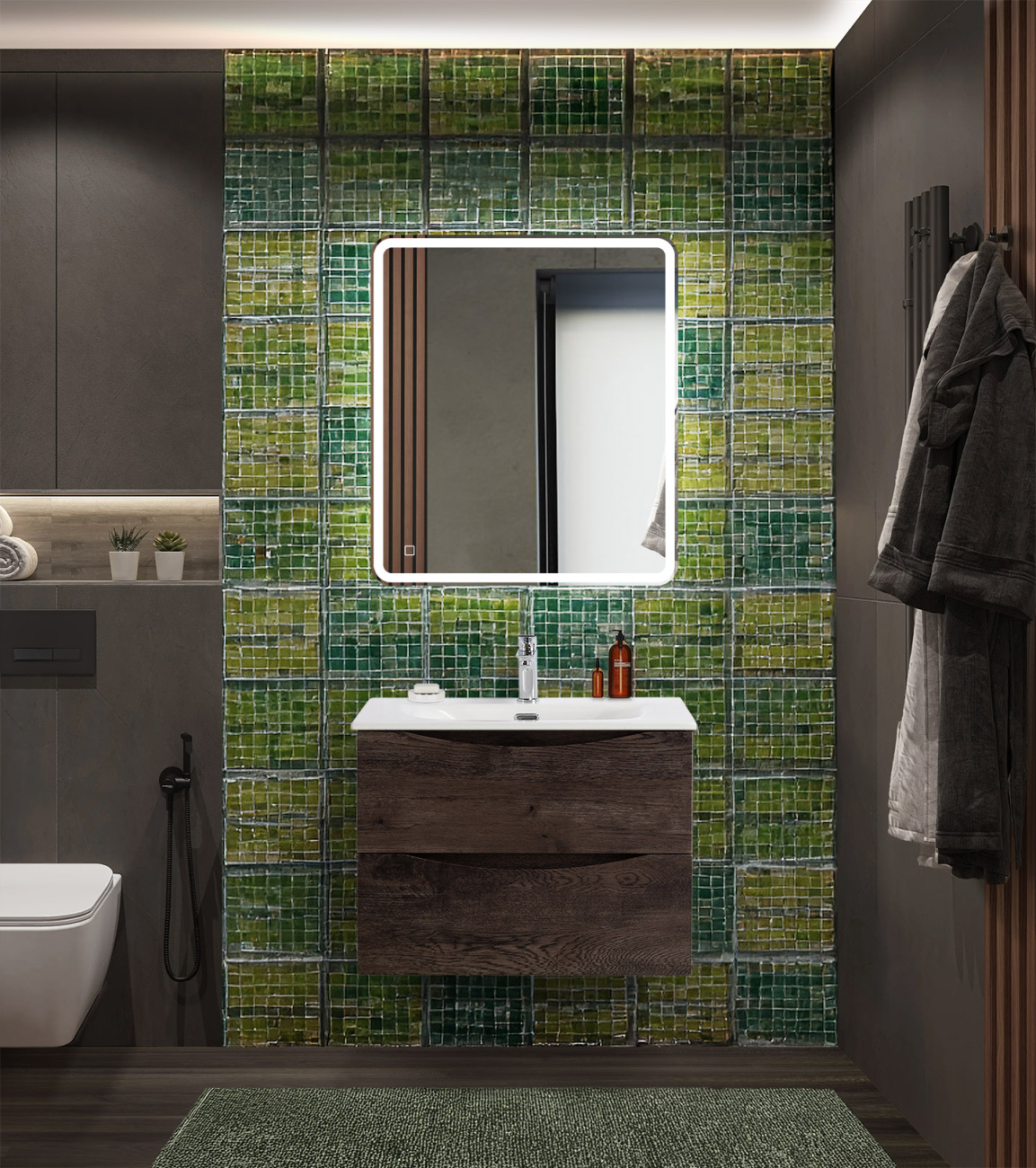 Тумба с раковиной подвесная BelBagno MARINO-CER-N-700-2C-SO-RNG-P Rovere Nature Grigio, раковина белая BB-8099-70