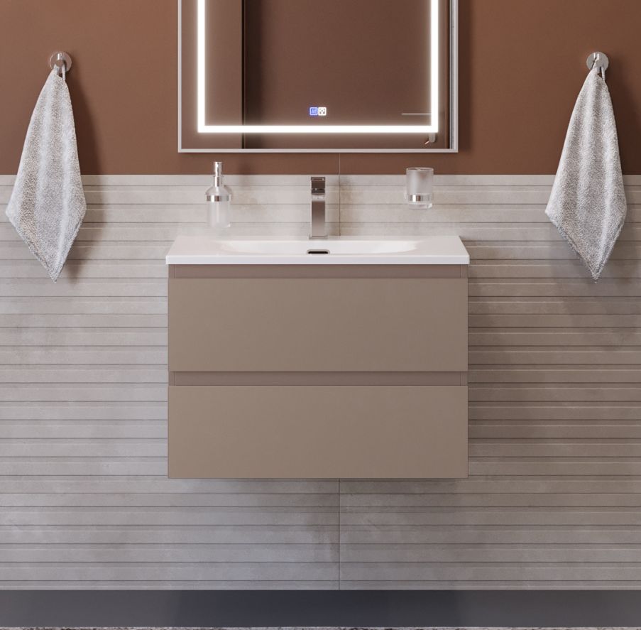 купить Тумба с раковиной подвесная BelBagno KRAFT-600-2C-SO-CO Бежевый матовый, раковина белая BB-8099-60 