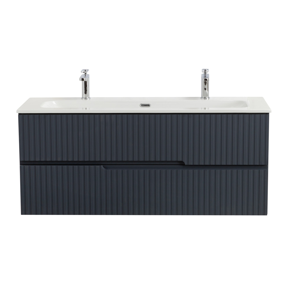 Тумба подвесная CEZARES DUET-N-1200-2C-SO-GR-P с раковиной CZR-8073-120-1-2 с двумя отверстиями для смесителей, графит
