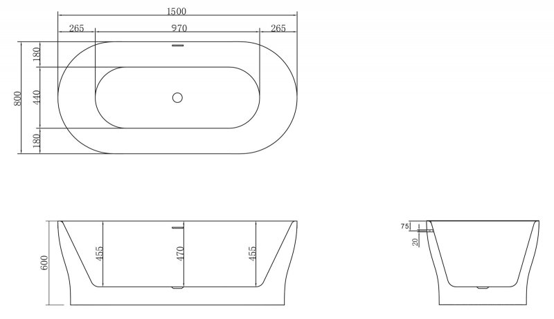 Ванна акриловая отдельностоящая BelBagno BB405-1500-800