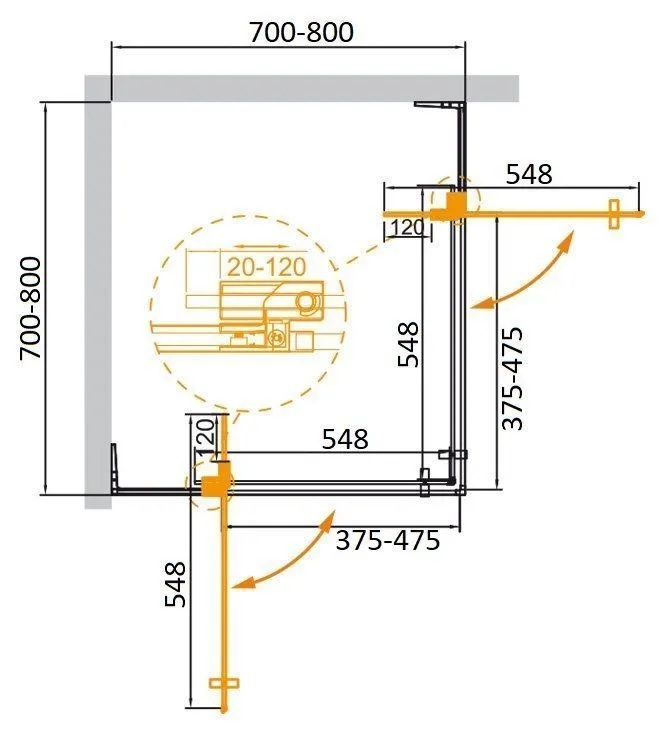 Душевой уголок Cezares SLIDER-A-2-70/80-GRIGIO-Cr