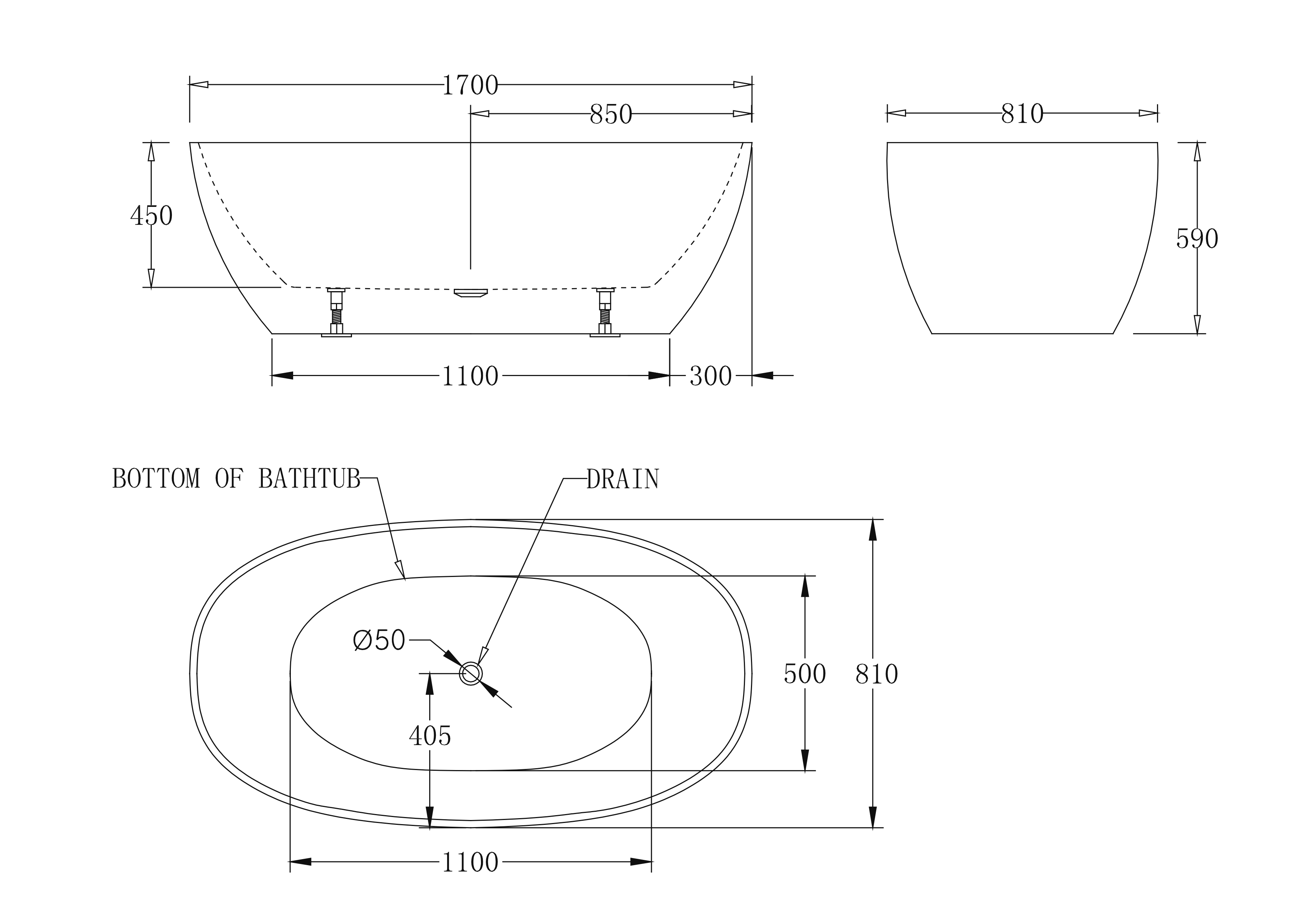 Ванна отдельностоящая без перелива BelBagno BB81-1700-W0