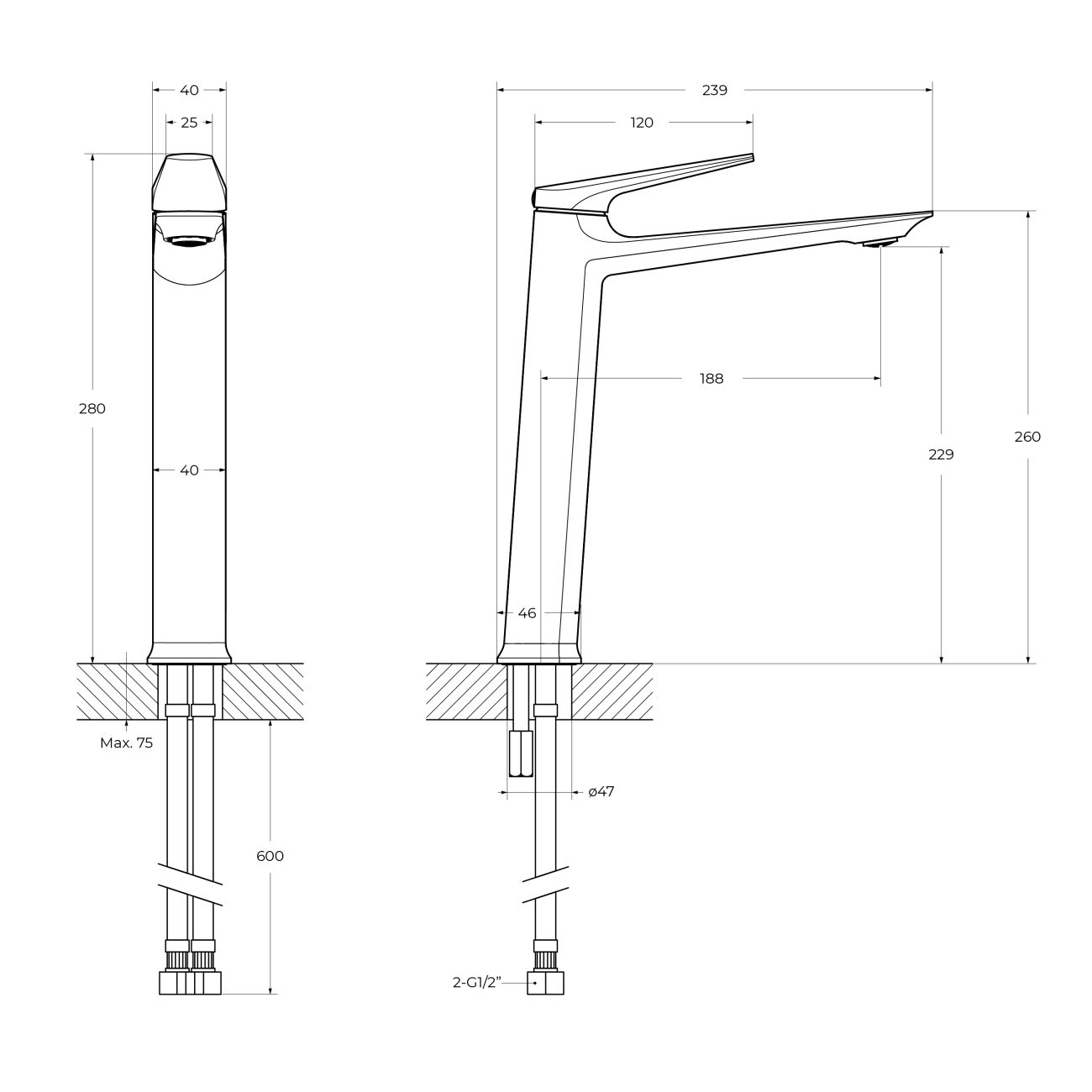 Cмеситель для накладной раковины Cezares LINER-LC-GM-W0 без донного клапана