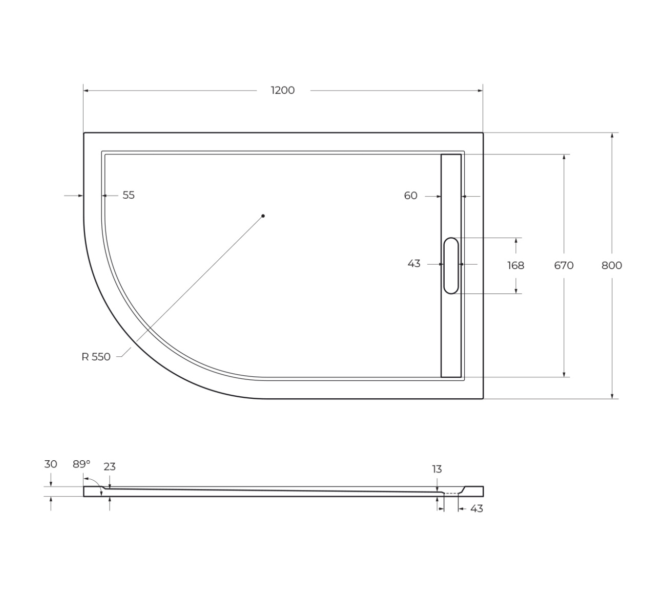 Поддон из искусственного мрамора 120х80 правосторонний CEZARES TRAY-AS-RH-120/80-30-W-R без сифона