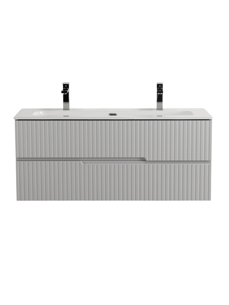 Тумба подвесная CEZARES DUET-N-1200-2C-SO-GPR-P с раковиной CZR-8073-120-1-2 с двумя отверстиями для смесителей, серый жемчужный