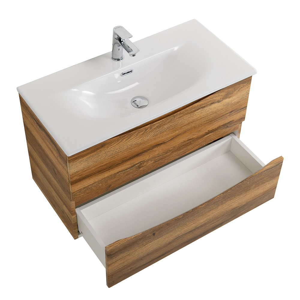 Тумба с раковиной подвесная BelBagno MARINO-CER-MINI-900-2C-SO-RR-P Rovere Rustico, раковина белая BB-8099-3-90