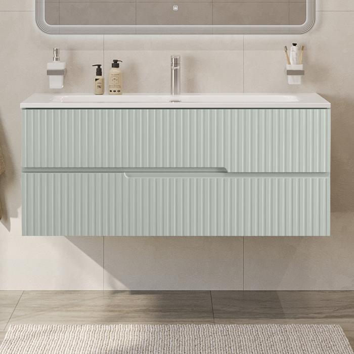 Тумба подвесная CEZARES DUET-N-1200-2C-SO-VPR-P с раковиной CZR-8073-120, зеленый жемчужный