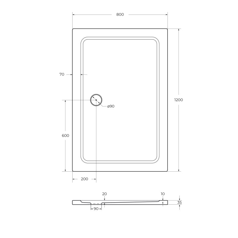 Поддон из SMC (стекловолокно) 120х80 Cezares TRAY-M-AH-120/80-35-W без сифона