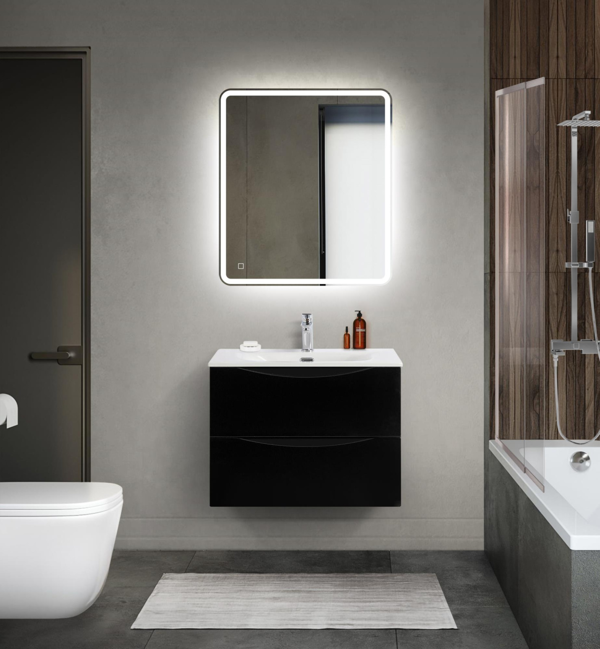 Тумба с раковиной подвесная BelBagno MARINO-CER-MINI-700-2C-SO-NL-P Nero Lucido, раковина белая BB-8099-3-70