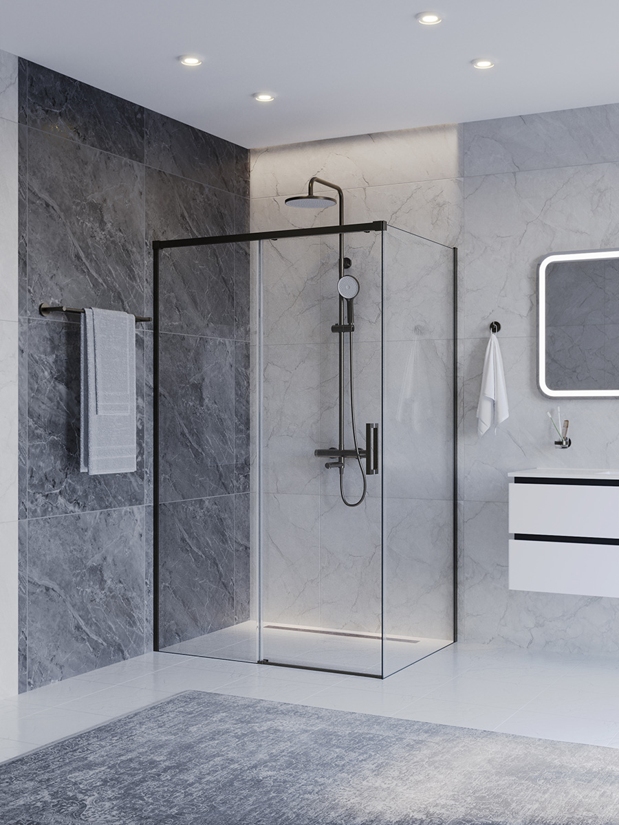 Душевой уголок Cezares PLANE-AH-1-110/90-C-GM, 110х90х195, профиль оружейная сталь, стекло прозрачное