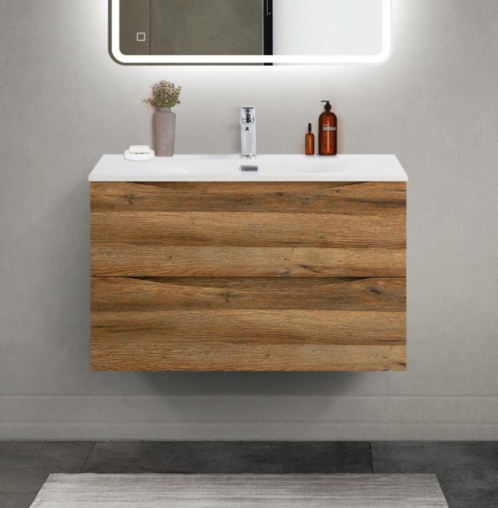 купить Тумба с раковиной подвесная BelBagno MARINO-CER-MINI-800-2C-SO-RR-P Rovere Rustico, раковина белая BB-8099-3-80 