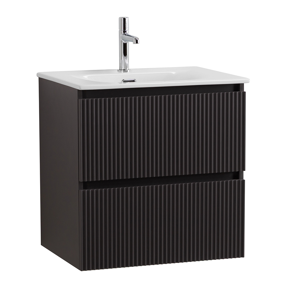 Тумба с раковиной подвесная BelBagno UNO-MINI-600-2C-SO-GSO Темно-Серый матовый, раковина белая BB-8099-3-60