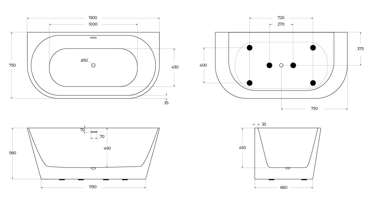 Ванна пристенная BelBagno BB710-1500-750