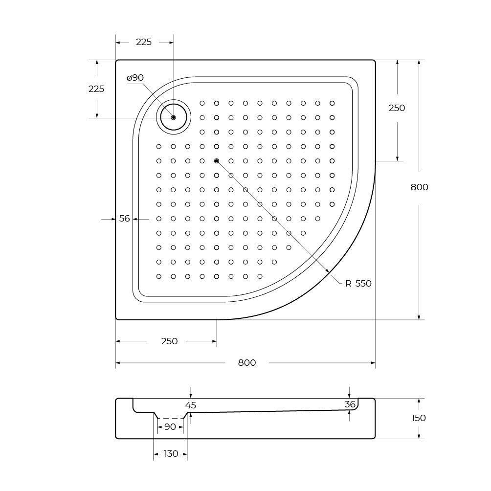 Акриловый поддон 80х80 BelBagno TRAY-BB-R-80-550-15-W с сифоном