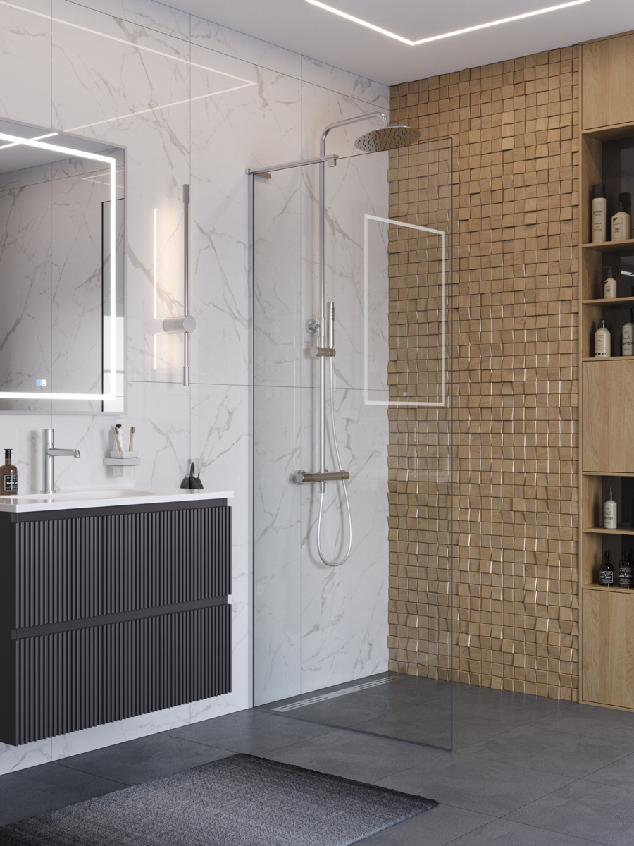 купить Душевая перегородка BelBagno UNO-L-1-TB-90-C-Cr профиль хром, стекло прозрачное 
