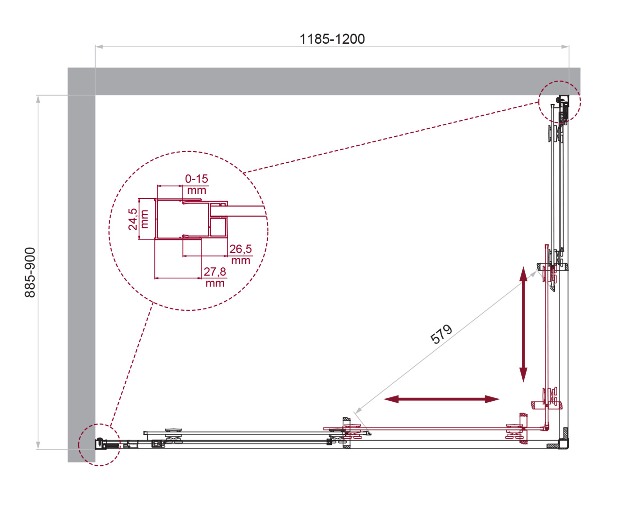 Душевой уголок BelBagno LUCE-AH-2-120/90-C-Cr