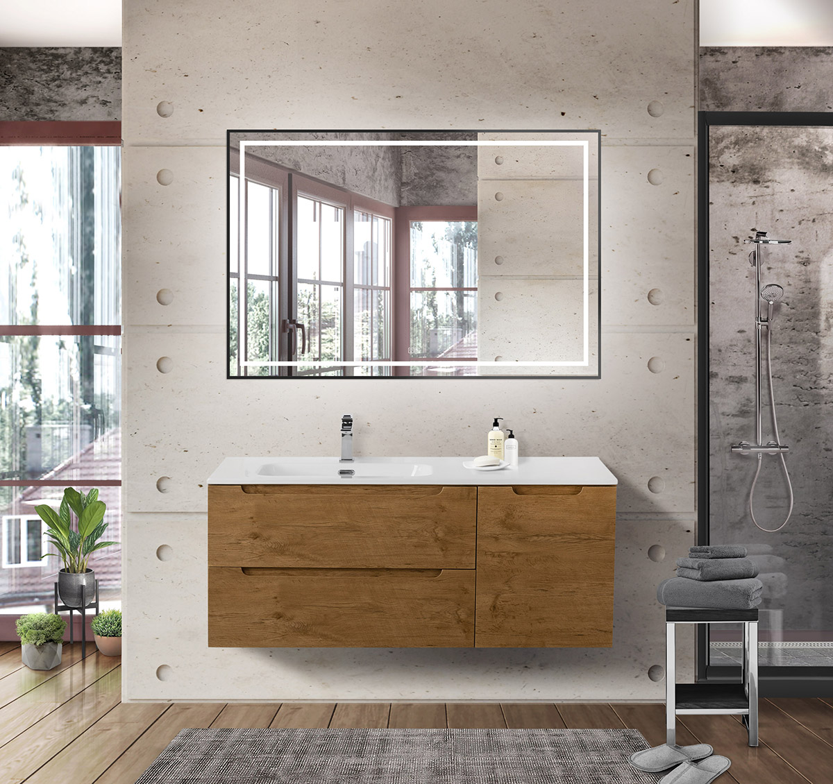 Подвесная тумба с раковиной BelBagno ETNA 120 Rovere Nature левая, ETNA-1200-2C-1A-SO-RN-L + BB1200ETL-L