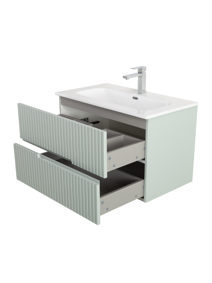 Тумба подвесная CEZARES DUET-N-800-2C-SO-VPR-P с раковиной CZR-8073-80, зеленый жемчужный