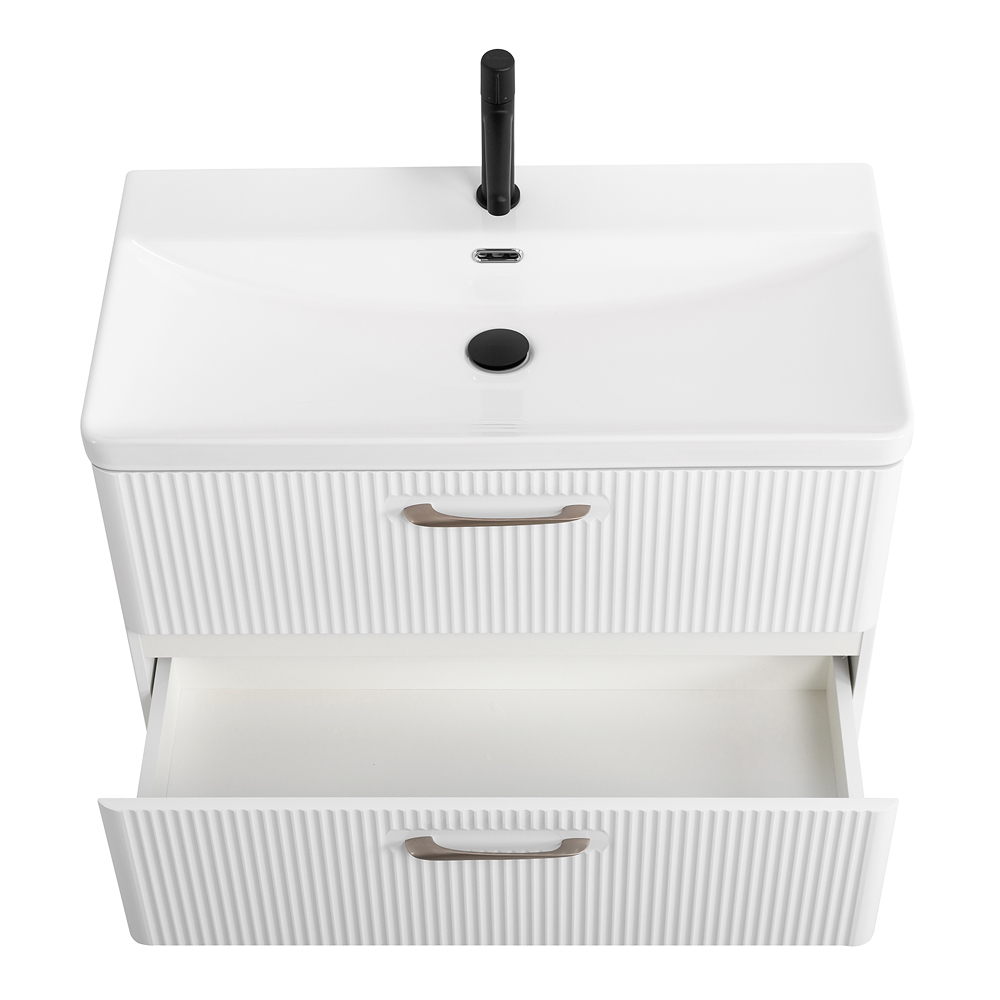 Подвесная тумба с раковиной Belbagno DUE, 80 см Bianco Lucido DUE-800-2C-SO-BL-P + BB-8076-3-80