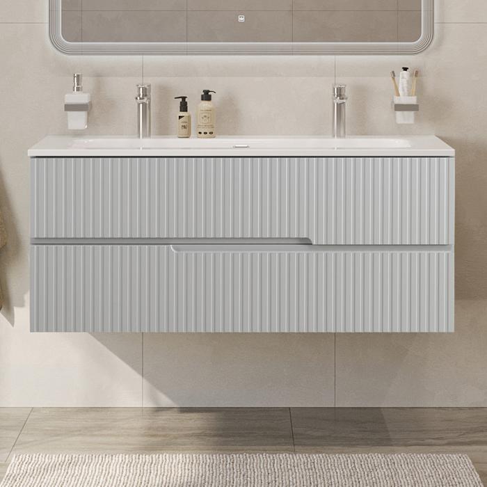 купить Тумба подвесная CEZARES DUET-N-1200-2C-SO-GPR-P с раковиной CZR-8073-120-1-2 с двумя отверстиями для смесителей, серый жемчужный 