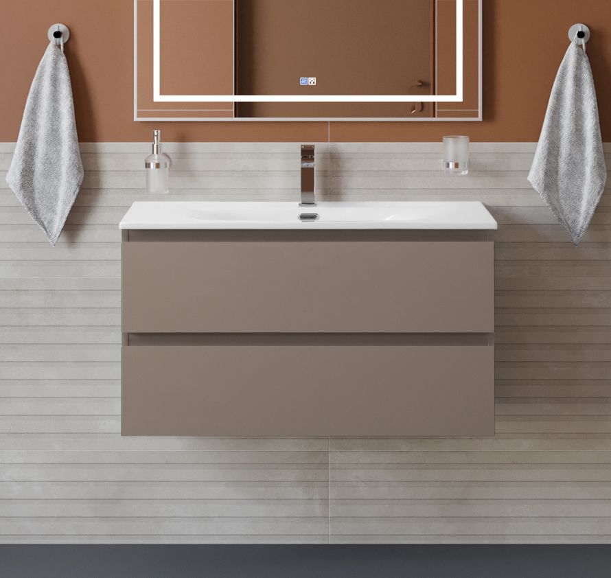 купить Тумба с раковиной подвесная BelBagno KRAFT-800-2C-SO-CO Бежевый матовый, раковина белая BB-8099-80 