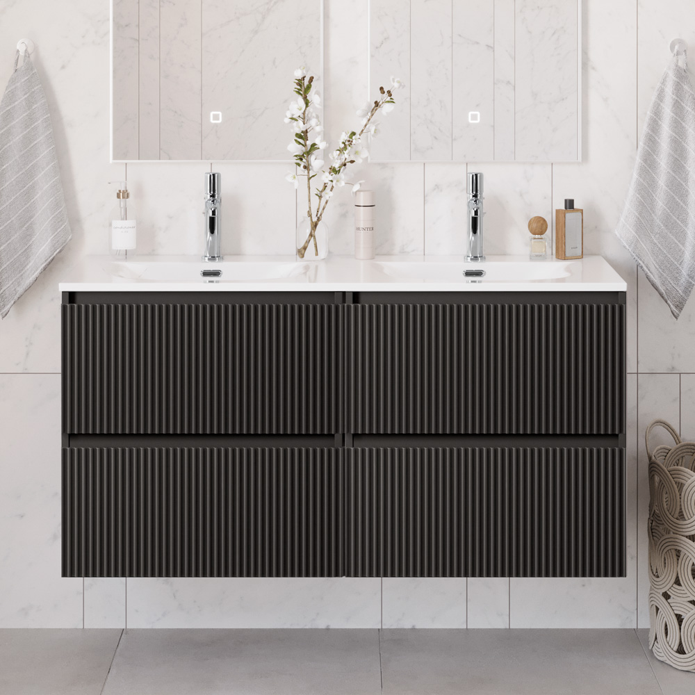 купить Тумба с раковиной подвесная BelBagno UNO-1200-4C-SO-GSO Темно-Серый матовый, раковина белая BB-8099-120-2 с 2-я чашами 