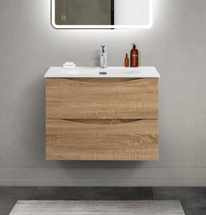 Тумба с раковиной подвесная BelBagno MARINO-CER-MINI-700-2C-SO-WO-P Rovere Bianco, раковина белая BB-8099-3-70