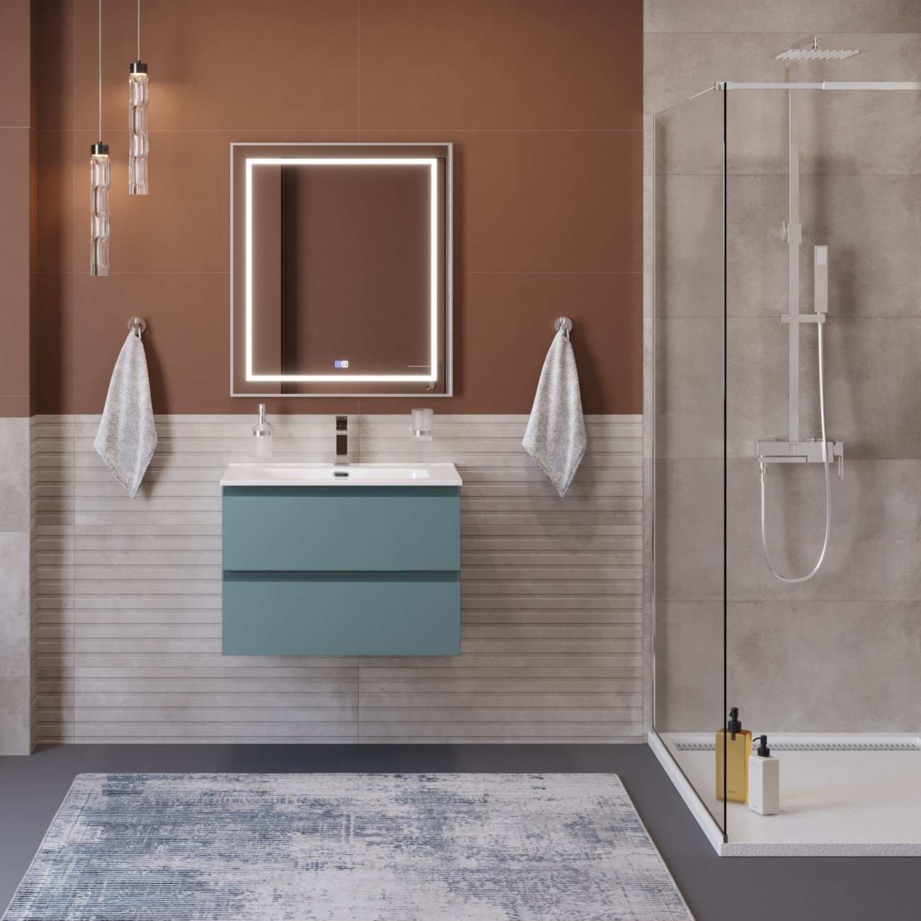 Тумба с раковиной подвесная BelBagno KRAFT-700-2C-SO-AO Голубой матовый, раковина белая BB700ETL