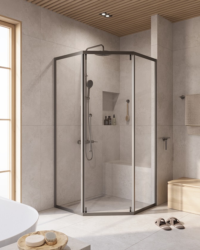купить Душевой уголок Cezares RELAX-304-P-1-100-C-GM, 100х100х200, профиль оружейная сталь, прозрачное стекло 