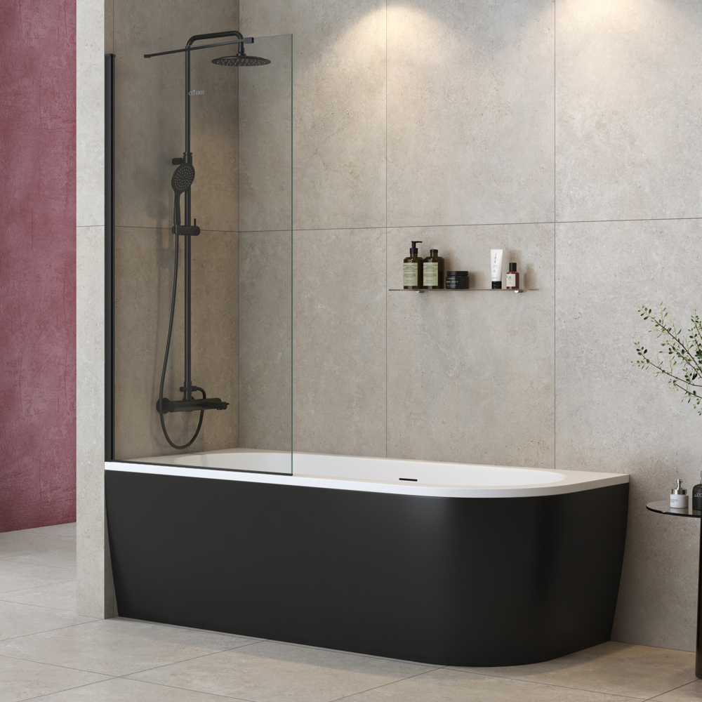 купить Шторка на ванну Cezares LIBERTA-V-1-TB-80/155-C-NERO чёрный профиль, стекло прозрачное 