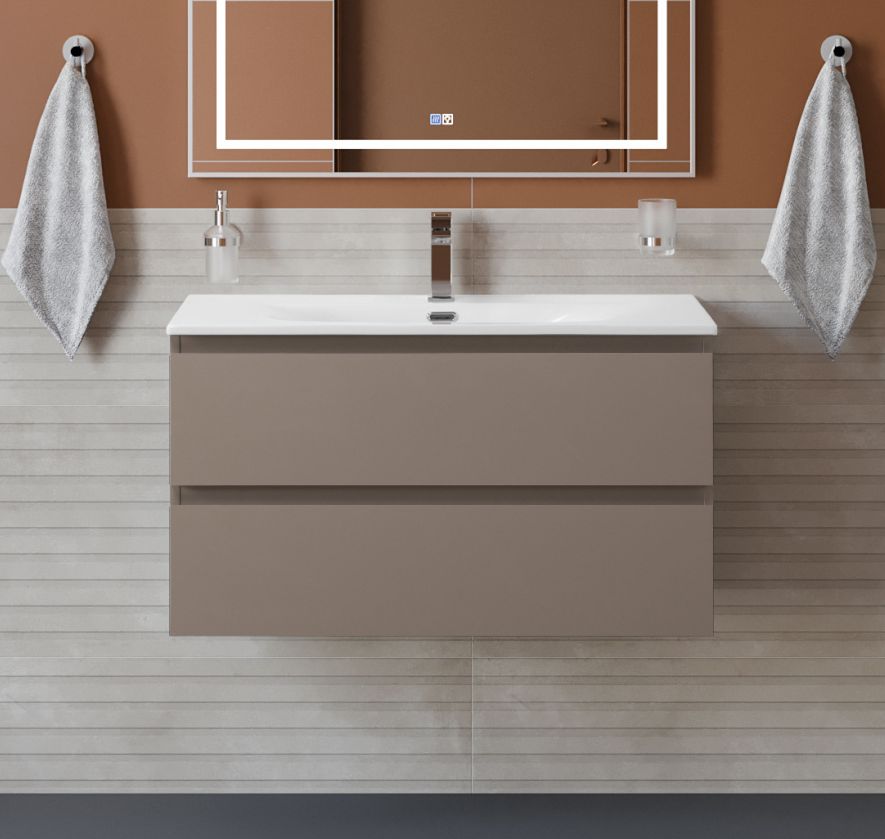 купить Тумба с раковиной подвесная BelBagno KRAFT-900-2C-SO-CO Бежевый матовый, раковина белая BB-8099-90 