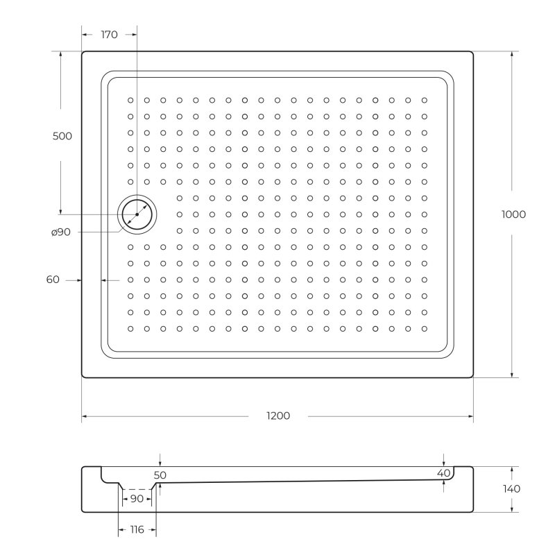 Поддон акриловый 120х100 Cezares TRAY-A-AH-120/100-15-W с сифоном