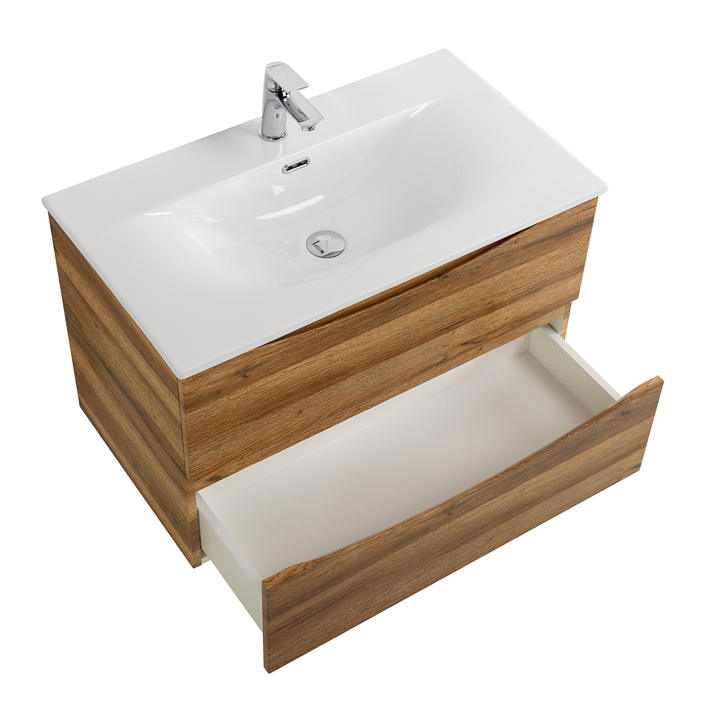 Тумба с раковиной подвесная BelBagno MARINO-CER-N-800-2C-SO-RR-P Rovere Rustico, раковина белая BB-8099-80