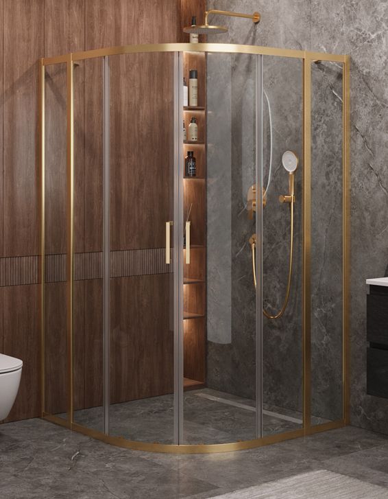 Душевой уголок Cezares MOLVENO-R-22-100+20-C-BORO-IV, 120х120х195, профиль брашированное золото, прозрачное стекло